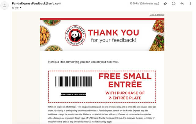 pandaexpress survey email